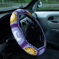 Purple Sun and Moon Steering Wheel Cover Set with car coasters and seat belt covers